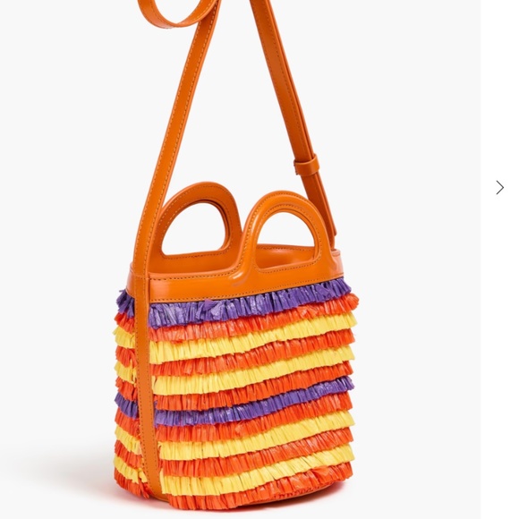 MARNI Tropicalia leather-trimmed faux raffia bucket bag NWT - Picture 2 of 9